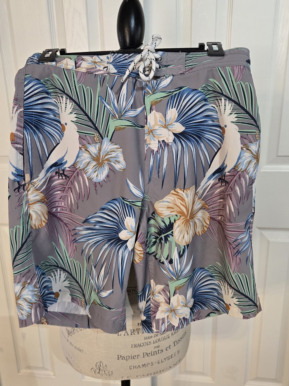 Goodfellow & Co Men’s Tropical Swim Trunks - Gray with Blue, Green & Cream Print